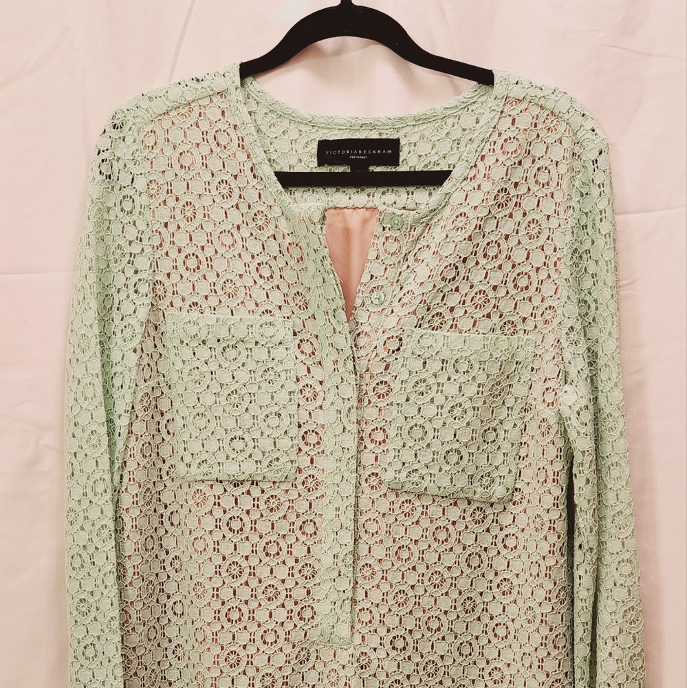 BNWT BEAUTIFUL MINT LACE COTTON MIDI DRESS BY VICTORIA BECKHAM SIZE LARGE